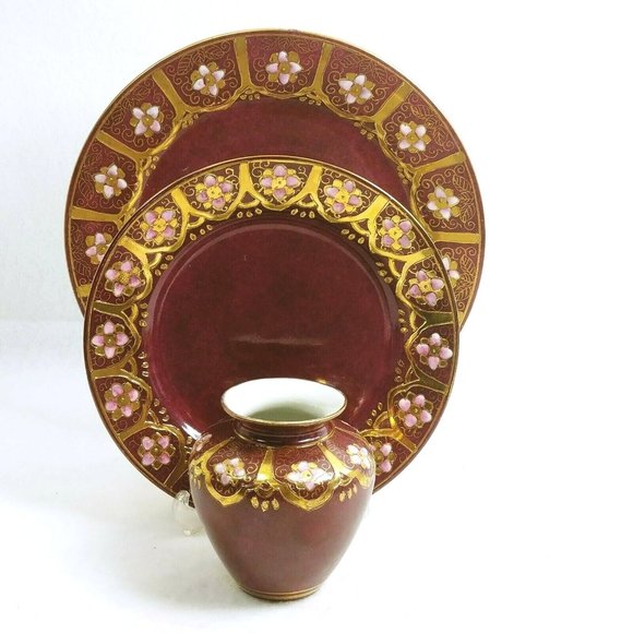 Decorative Dinner Salad Plate Vase set Toyo Orig Decal Moriage Relief Texture - Picture 1 of 10